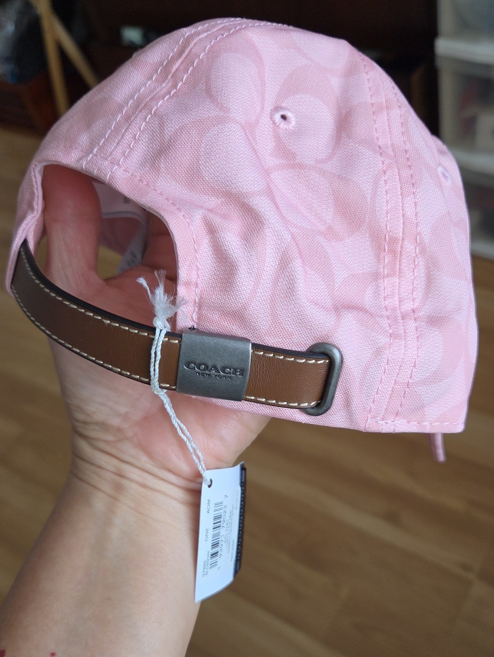 Coach Pink Signature Baseball Cap with Brown Leather Strap